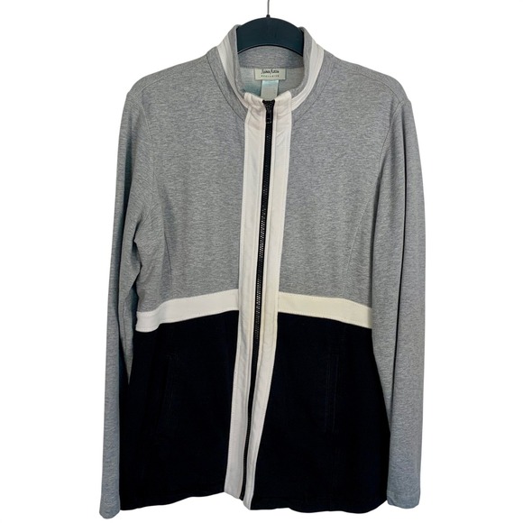 Neiman Marcus Jackets & Blazers - Neiman Marcus Exclusive Women XL Colorblock Zip Up Jacket Grey Black Cotton Knit